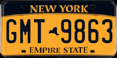 NY license plate GMT9863