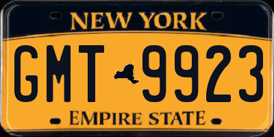 NY license plate GMT9923