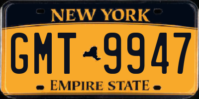 NY license plate GMT9947