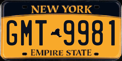 NY license plate GMT9981