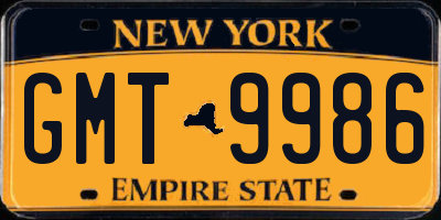 NY license plate GMT9986