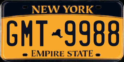 NY license plate GMT9988