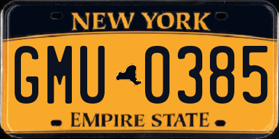 NY license plate GMU0385