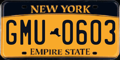 NY license plate GMU0603