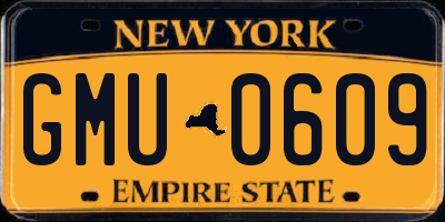 NY license plate GMU0609