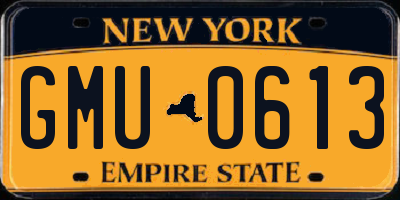 NY license plate GMU0613