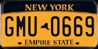 NY license plate GMU0669