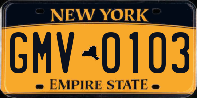 NY license plate GMV0103