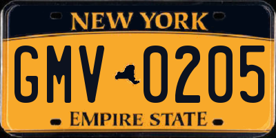 NY license plate GMV0205