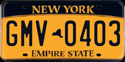 NY license plate GMV0403