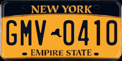 NY license plate GMV0410