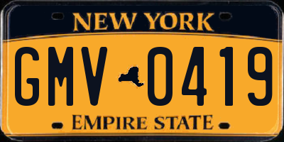 NY license plate GMV0419