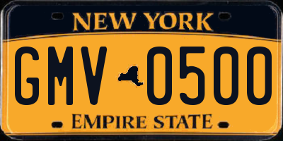 NY license plate GMV0500