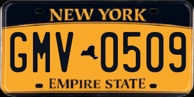 NY license plate GMV0509