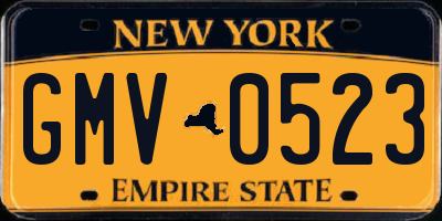 NY license plate GMV0523