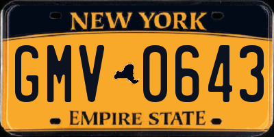 NY license plate GMV0643