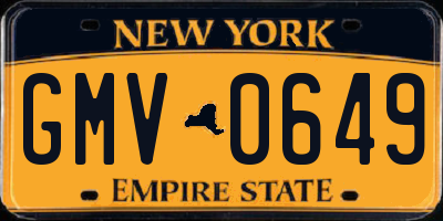 NY license plate GMV0649