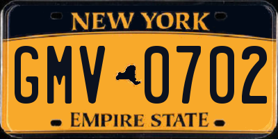 NY license plate GMV0702