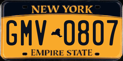 NY license plate GMV0807