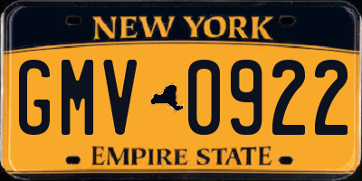 NY license plate GMV0922
