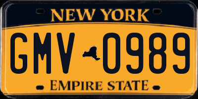 NY license plate GMV0989