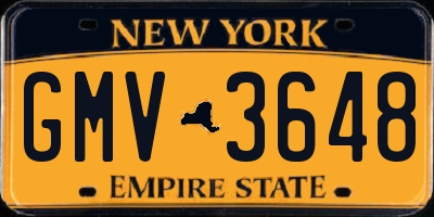 NY license plate GMV3648