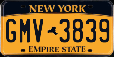 NY license plate GMV3839