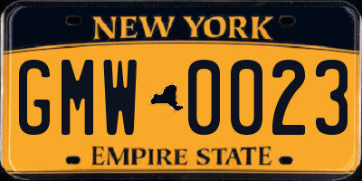 NY license plate GMW0023