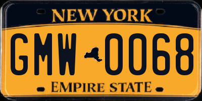 NY license plate GMW0068