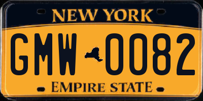 NY license plate GMW0082