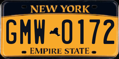 NY license plate GMW0172