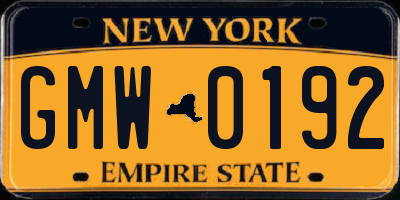 NY license plate GMW0192