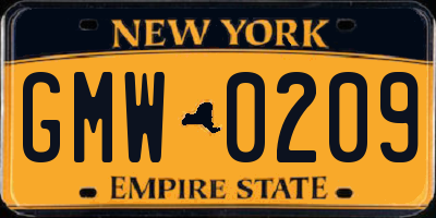 NY license plate GMW0209