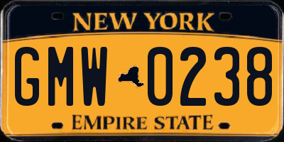 NY license plate GMW0238
