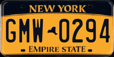 NY license plate GMW0294