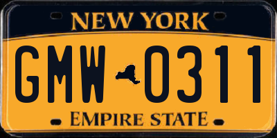 NY license plate GMW0311
