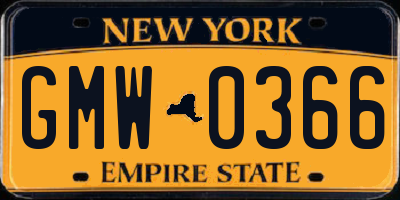 NY license plate GMW0366