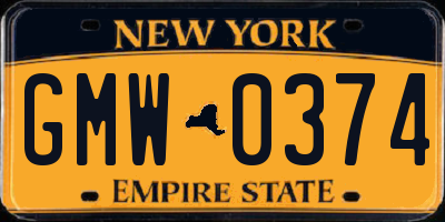 NY license plate GMW0374