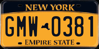 NY license plate GMW0381