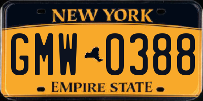 NY license plate GMW0388