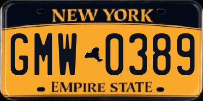 NY license plate GMW0389