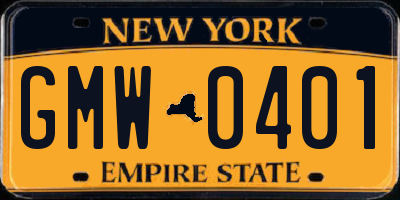 NY license plate GMW0401