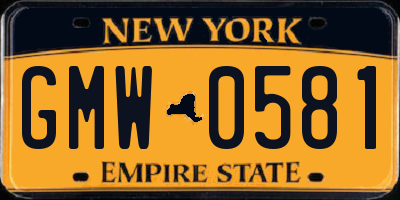 NY license plate GMW0581