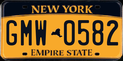 NY license plate GMW0582