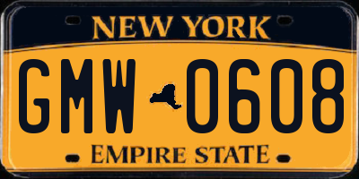 NY license plate GMW0608