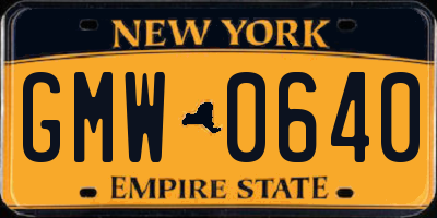 NY license plate GMW0640