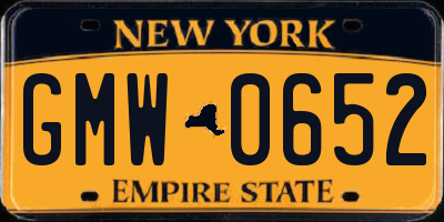 NY license plate GMW0652