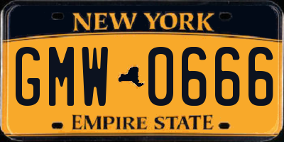 NY license plate GMW0666