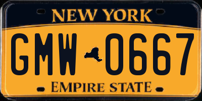 NY license plate GMW0667