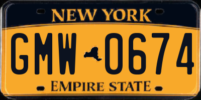 NY license plate GMW0674